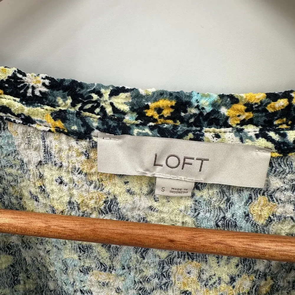LOFT  Floral Shirred Puff Sleeve Long Sleeve Blouse Top // S